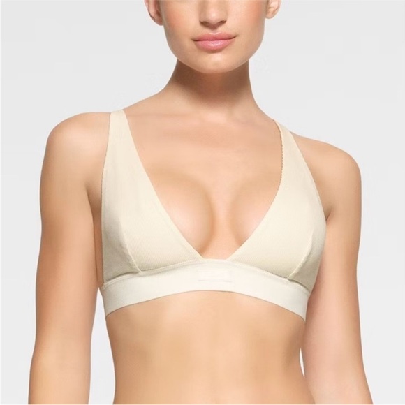 SKIMS Cotton Rib Plunge Bralette in Bone Size S - Picture 2 of 8